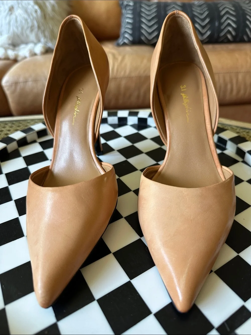 3.1 Phillip Lim Tan Leather D'Orsay Pointed-Toe Pumps 3.5” heel size 37 US 7